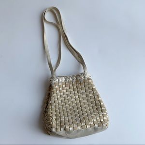 Sharif VTG Woven Leather Fabric Bucket Crossbody Purse